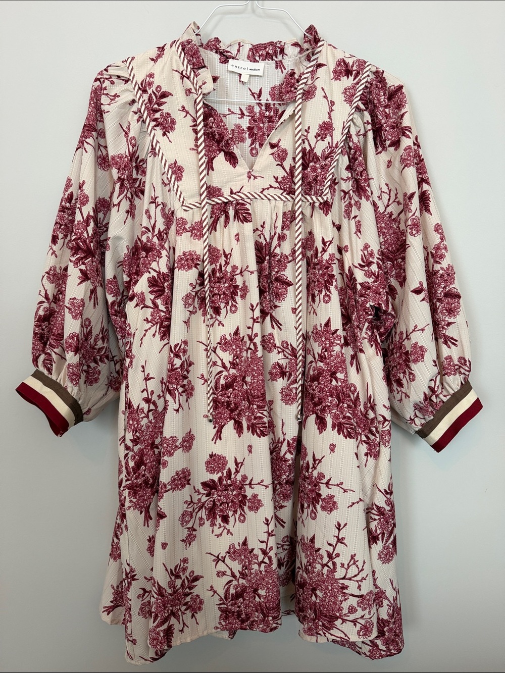 Entro Cream Tunic Dress with Burgundy Floral Print